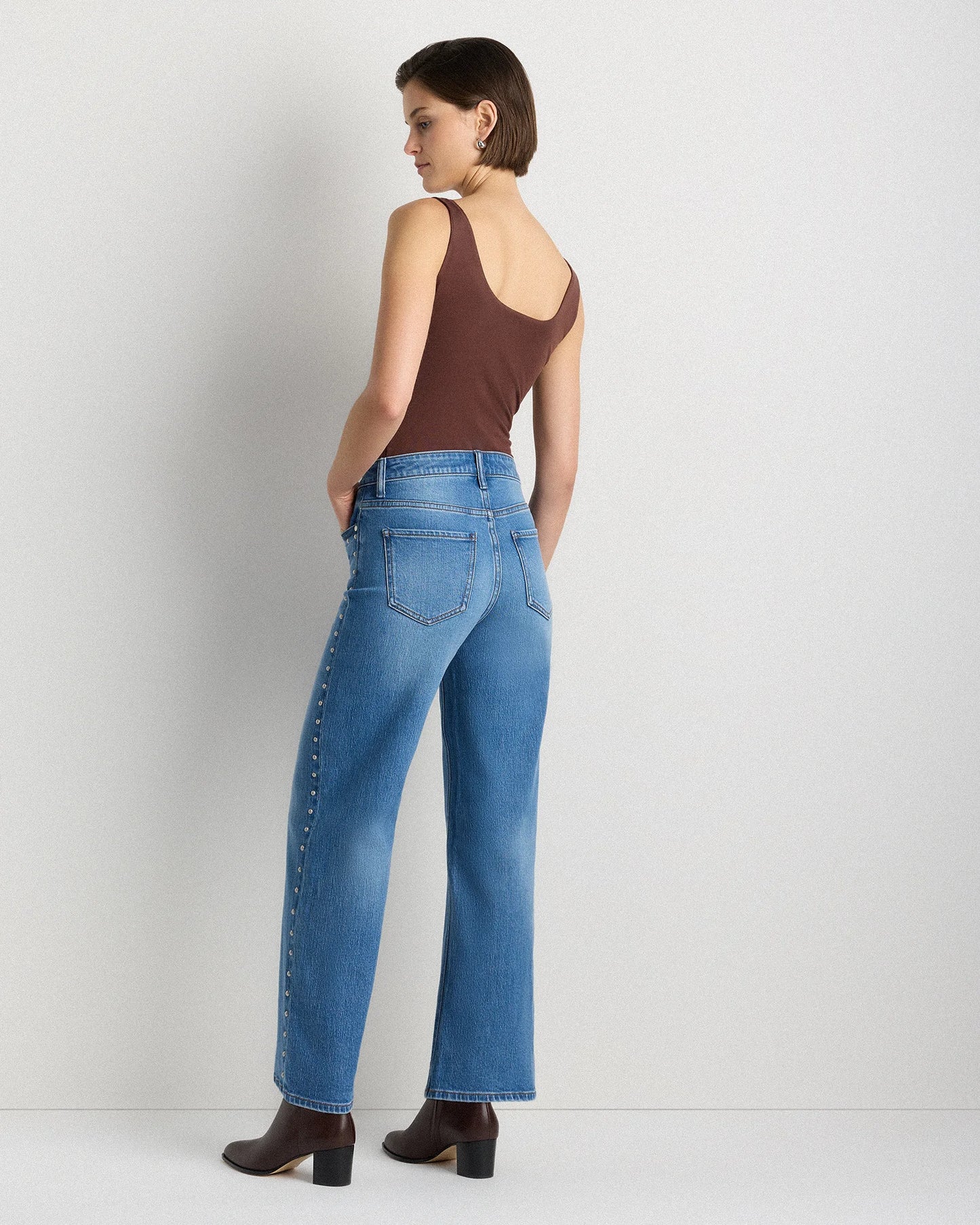 Bella Stretch Studded Relaxed Straight Jeans - 24 / Atlantic Blue