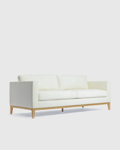 Performance Chenille Linen Blend Sofa with Solid Oak Base - 7ft / Snow