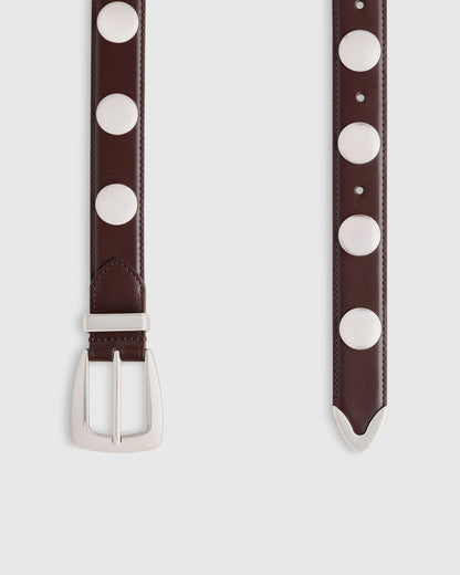 Alyssa European Leather Studded Belt - XS / Black/Silver