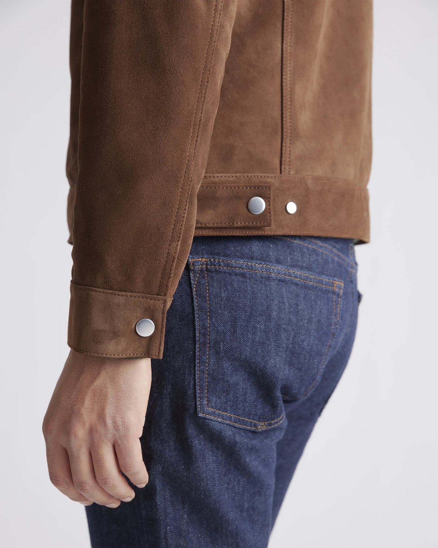 Italian Suede Trucker Jacket - S / Dark Chestnut
