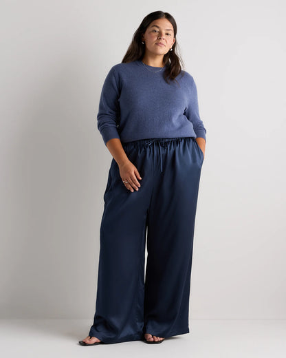 100% Washable Silk Drawstring Wide Leg Pants - 1X / Black