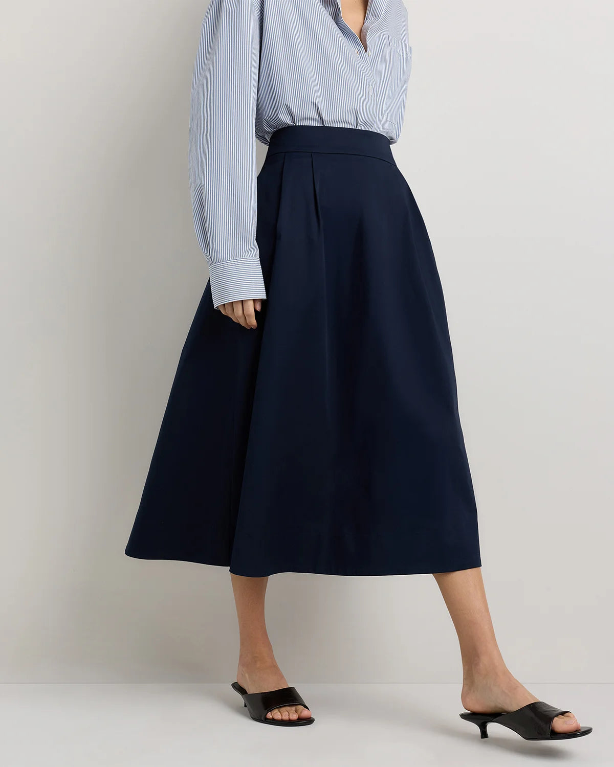 Organic Cotton Sateen A-line Midi Skirt - XS / True Black