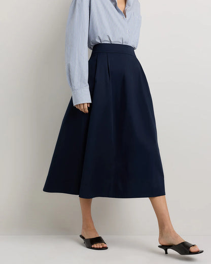 Organic Cotton Sateen A-line Midi Skirt - XS / True Black