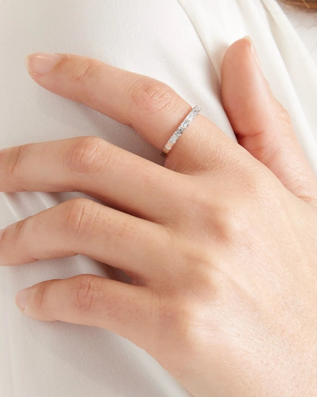 14K Gold Baguette Diamond Band - 4 / White Gold