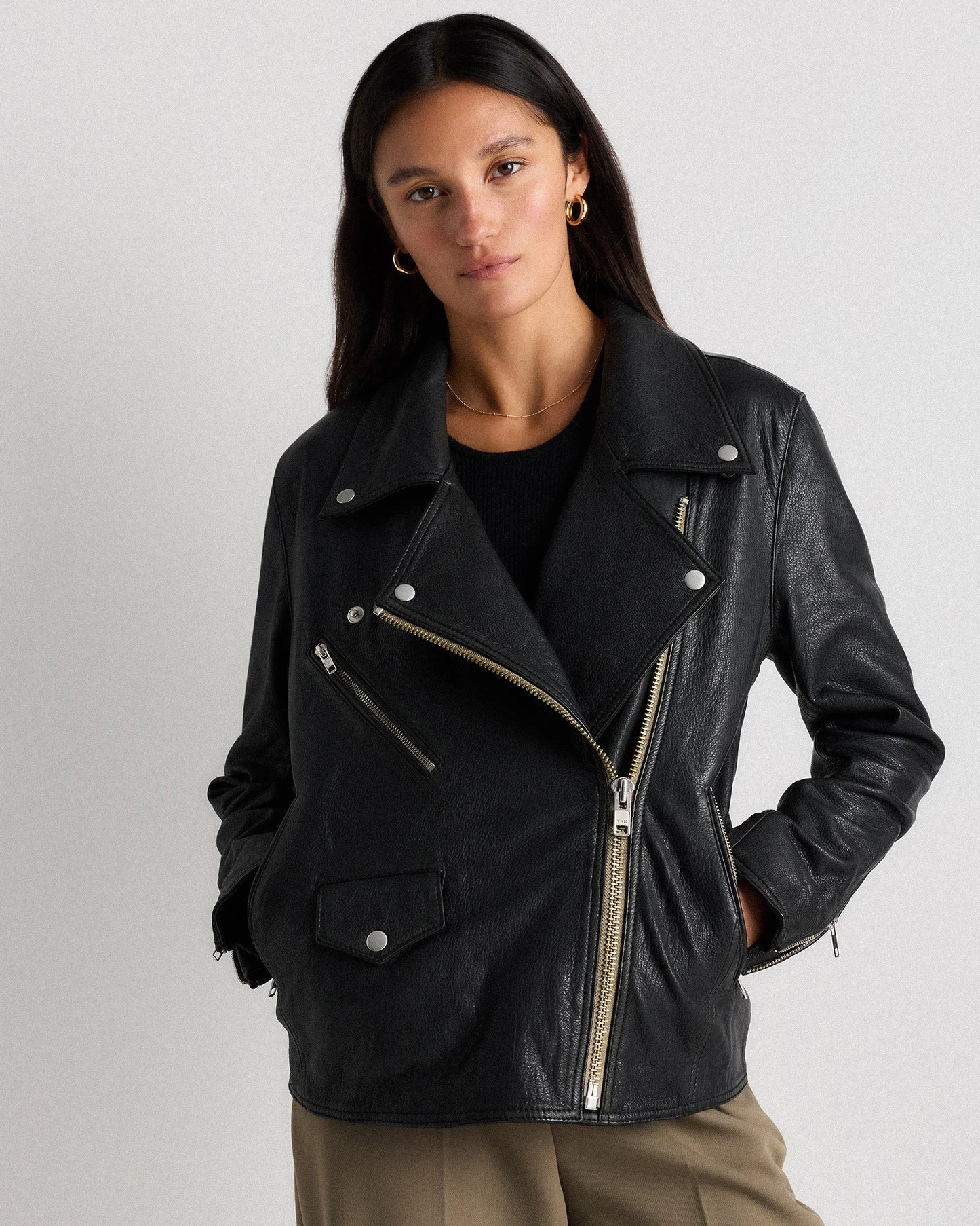 100% Leather Oversized Biker Jacket - XS / True Black