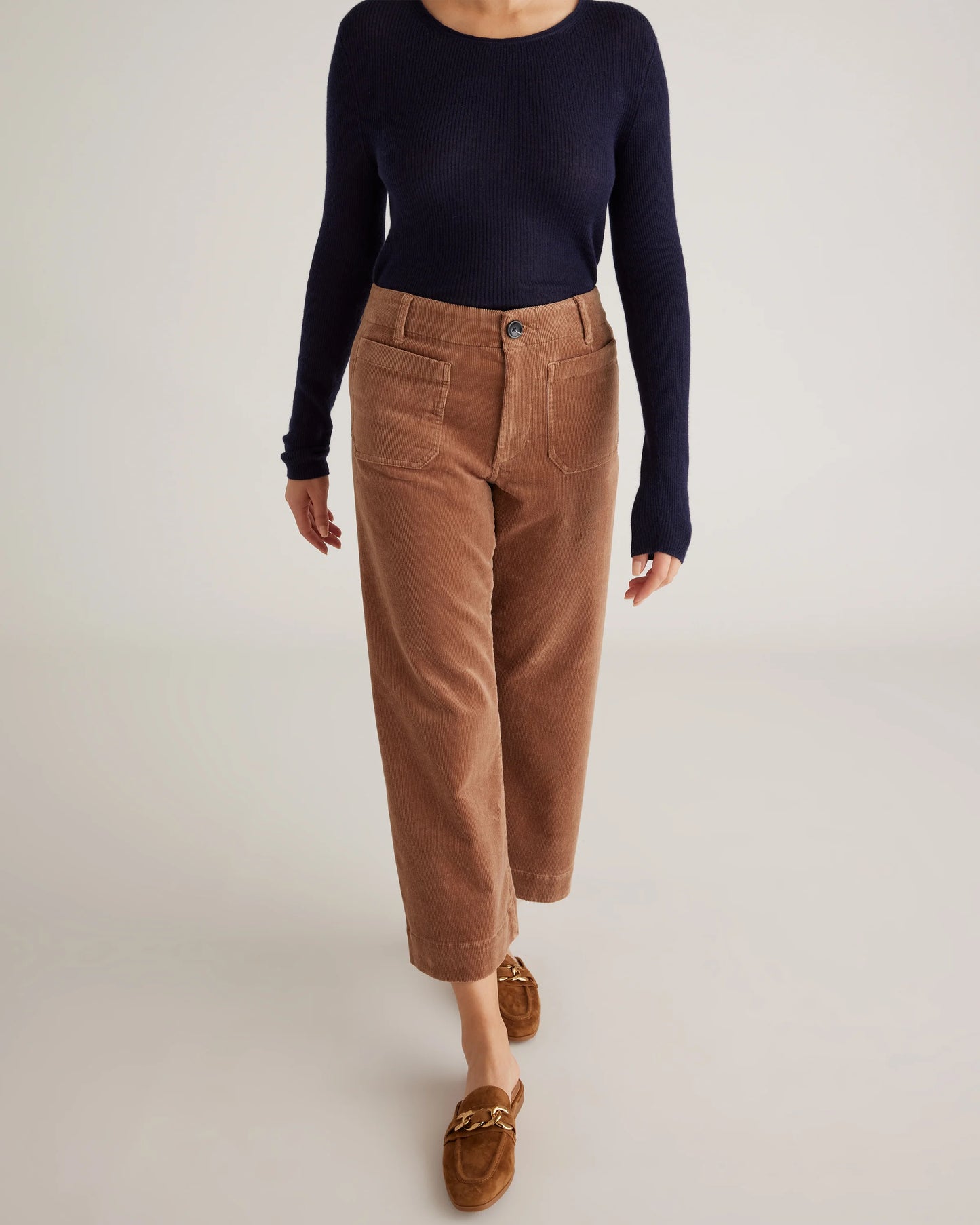 Organic Stretch Corduroy Cropped Wide Leg Pants - 0 / Black