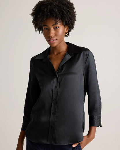 100% Washable Silk Three-Quarter Sleeve Shirt - XS / Vintage Pink