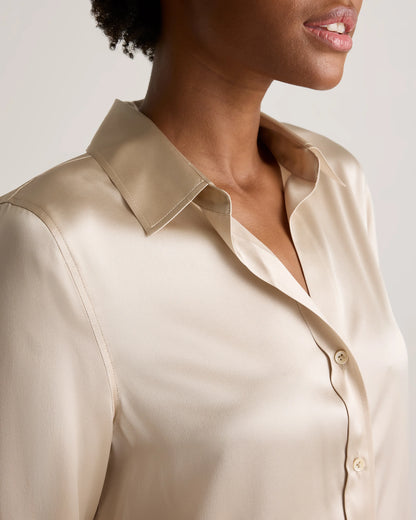 100% Washable Silk Three-Quarter Sleeve Shirt - XS / Vintage Pink
