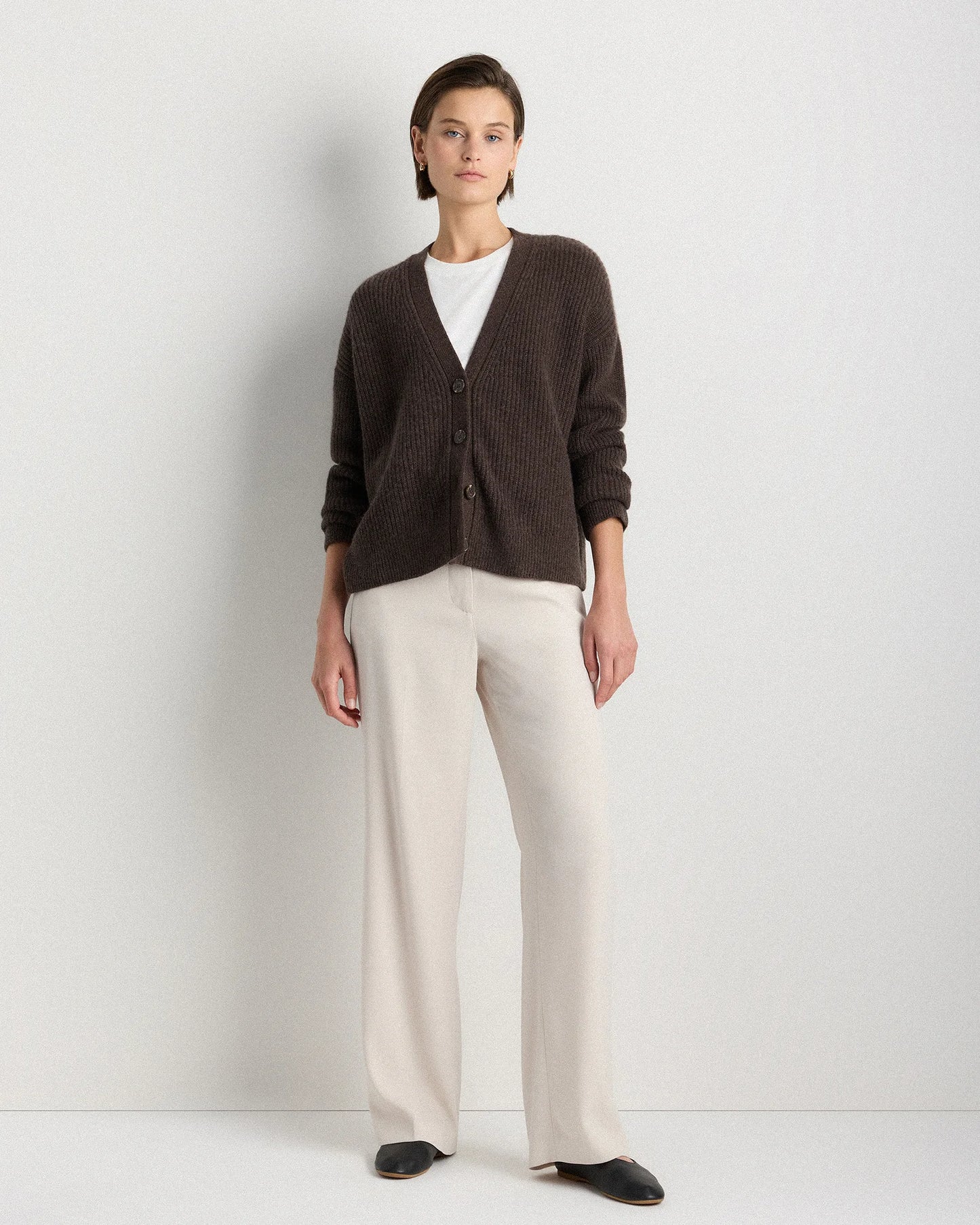 Mongolian Cashmere Fisherman Boxy Cropped Cardigan Sweater - XS / Faded Denim