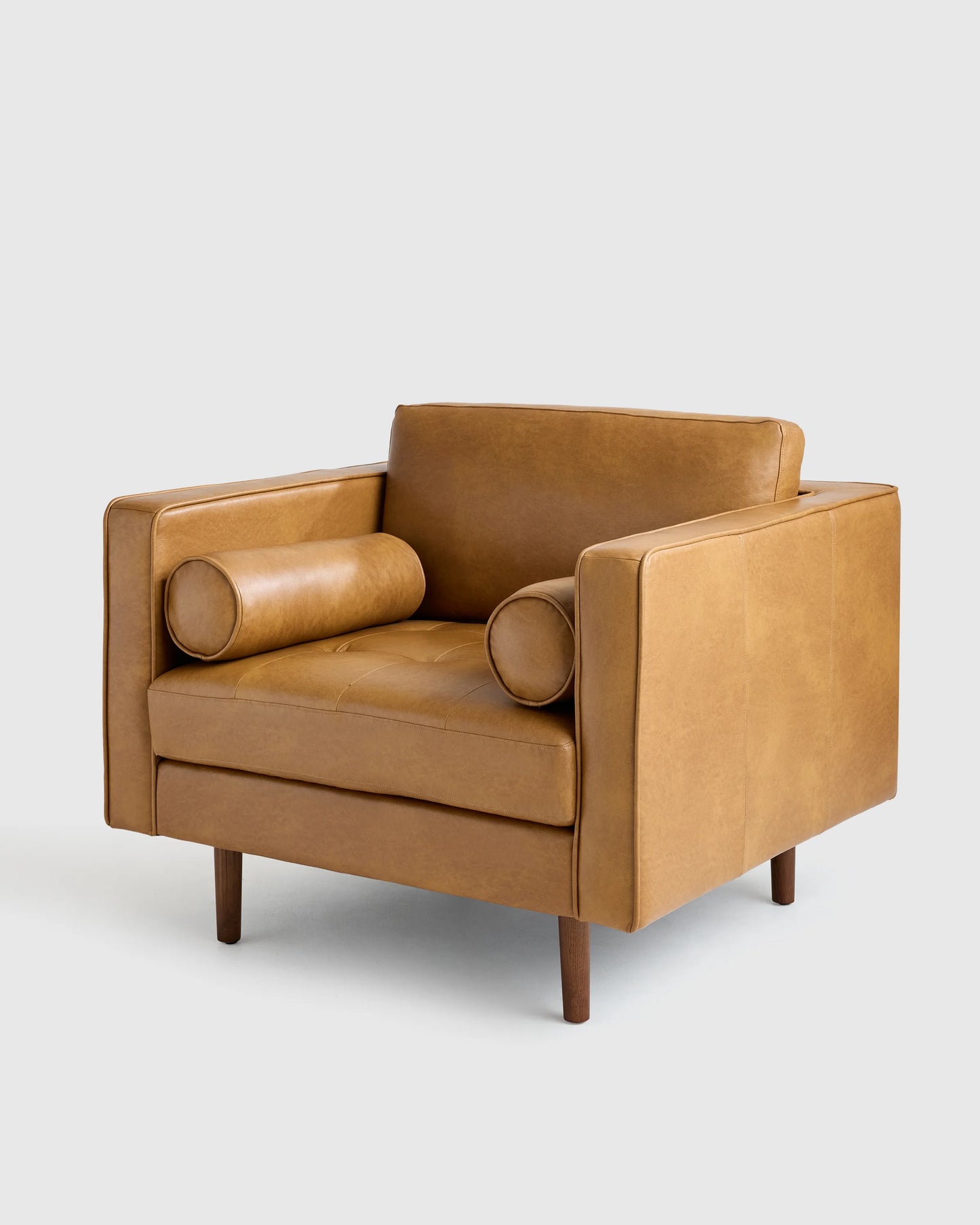 Italian Leather Midcentury Accent Chair - One Size / Chestnut