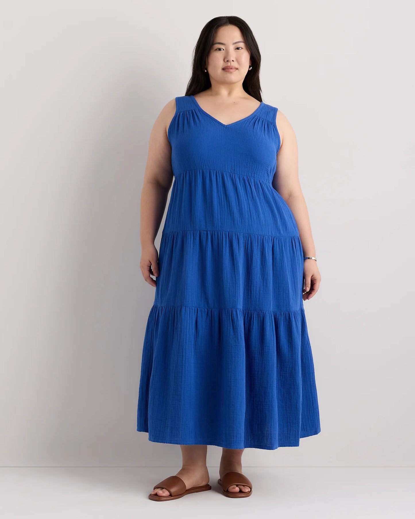 100% Organic Cotton Gauze Tiered Maxi Dress - 1X / Orchid Blue