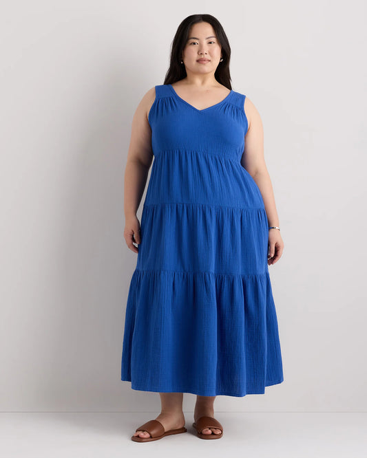 100% Organic Cotton Gauze Tiered Maxi Dress - 1X / Orchid Blue