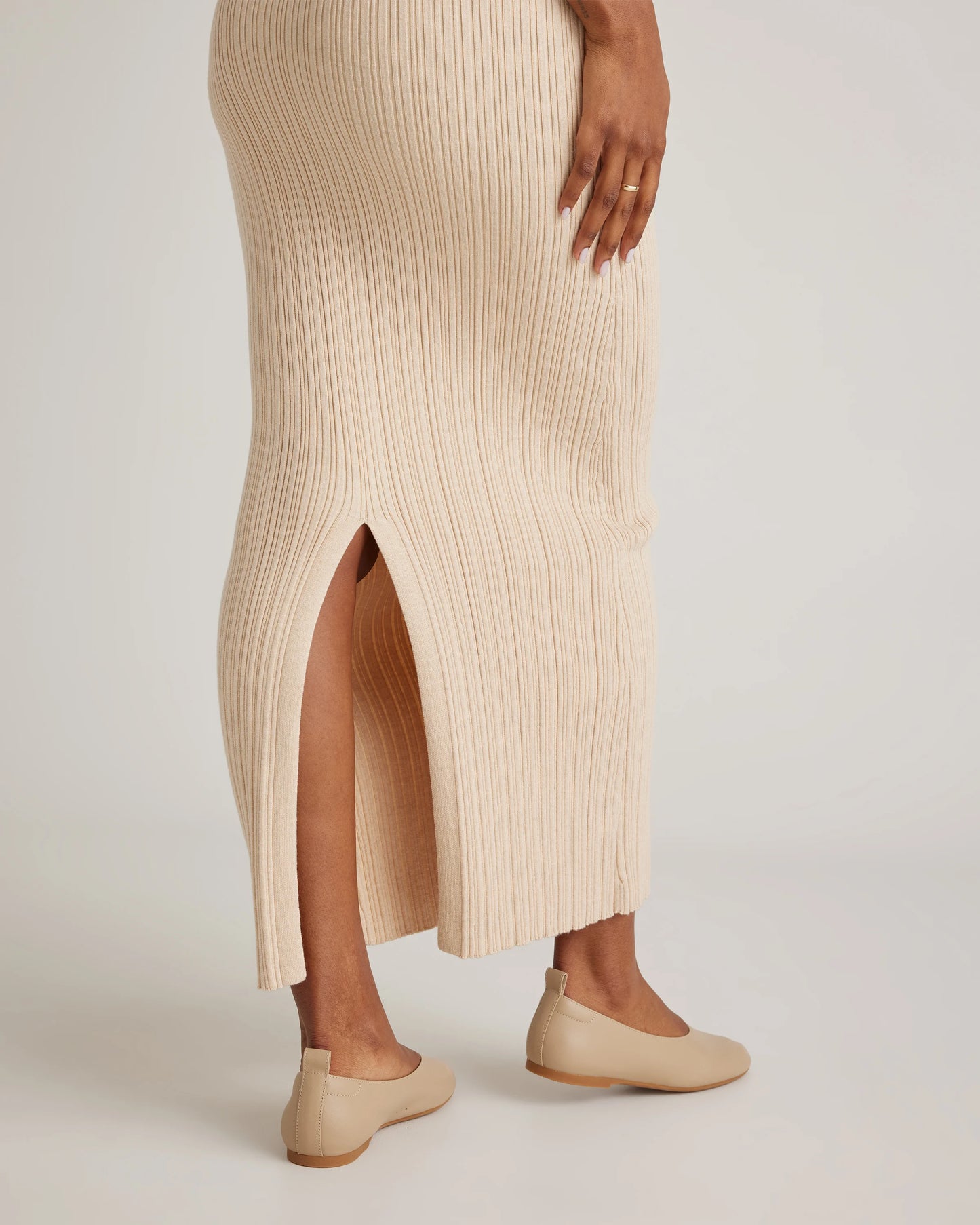 Cotton Cashmere Ribbed Sleeveless Midi Dress - XS / Heather Oatmeal