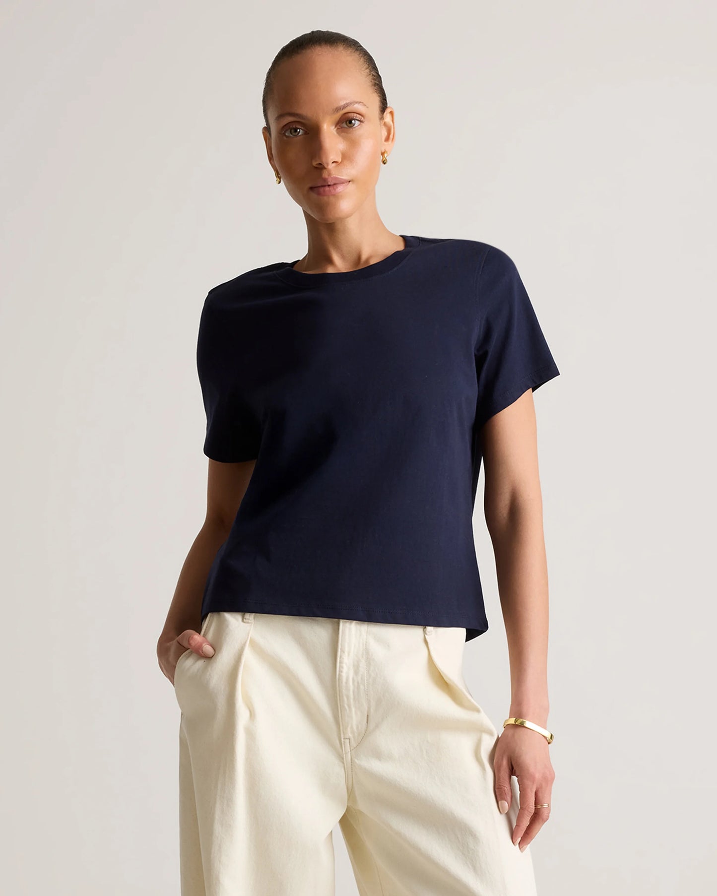 100% Organic Cotton Boxy Crewneck Tee - XS / Shell Pink