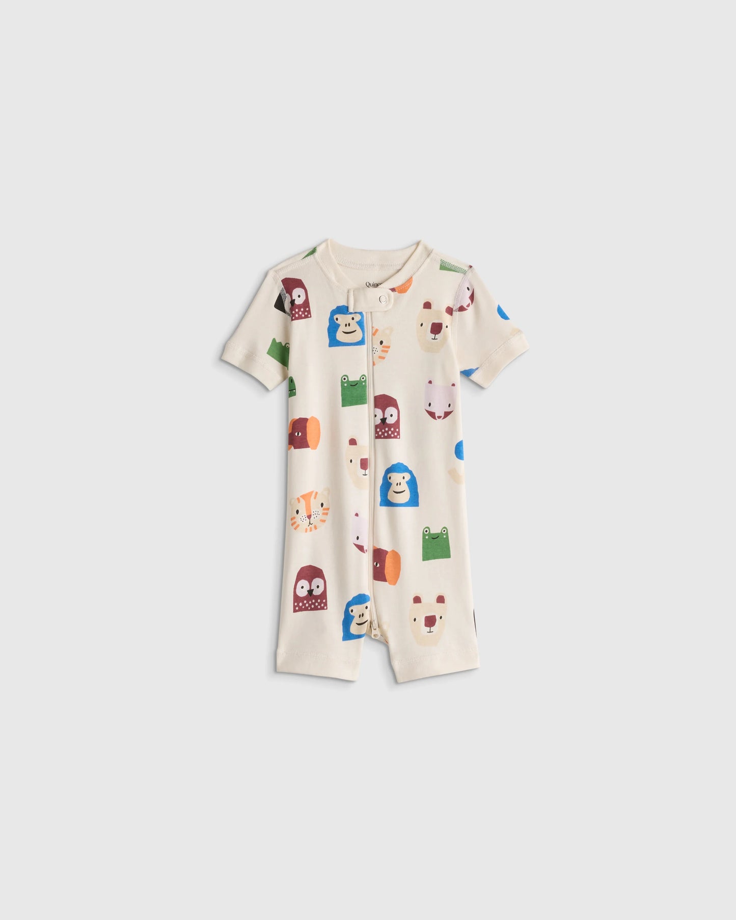 100% Organic Cotton Shortie Onesie Pajama - 0-3M / Animal Faces