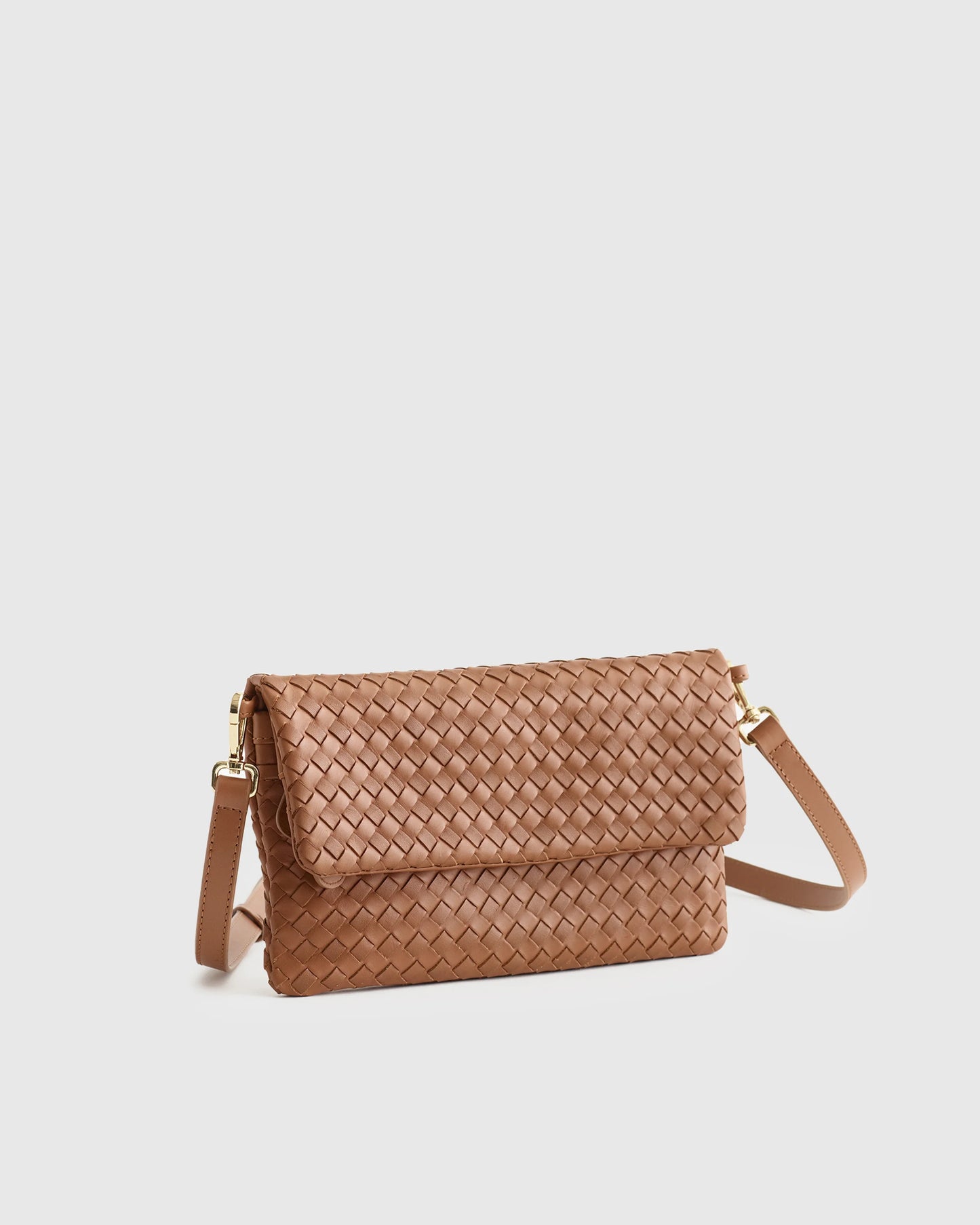 Italian Leather Handwoven Convertible Clutch - One Size / Cognac