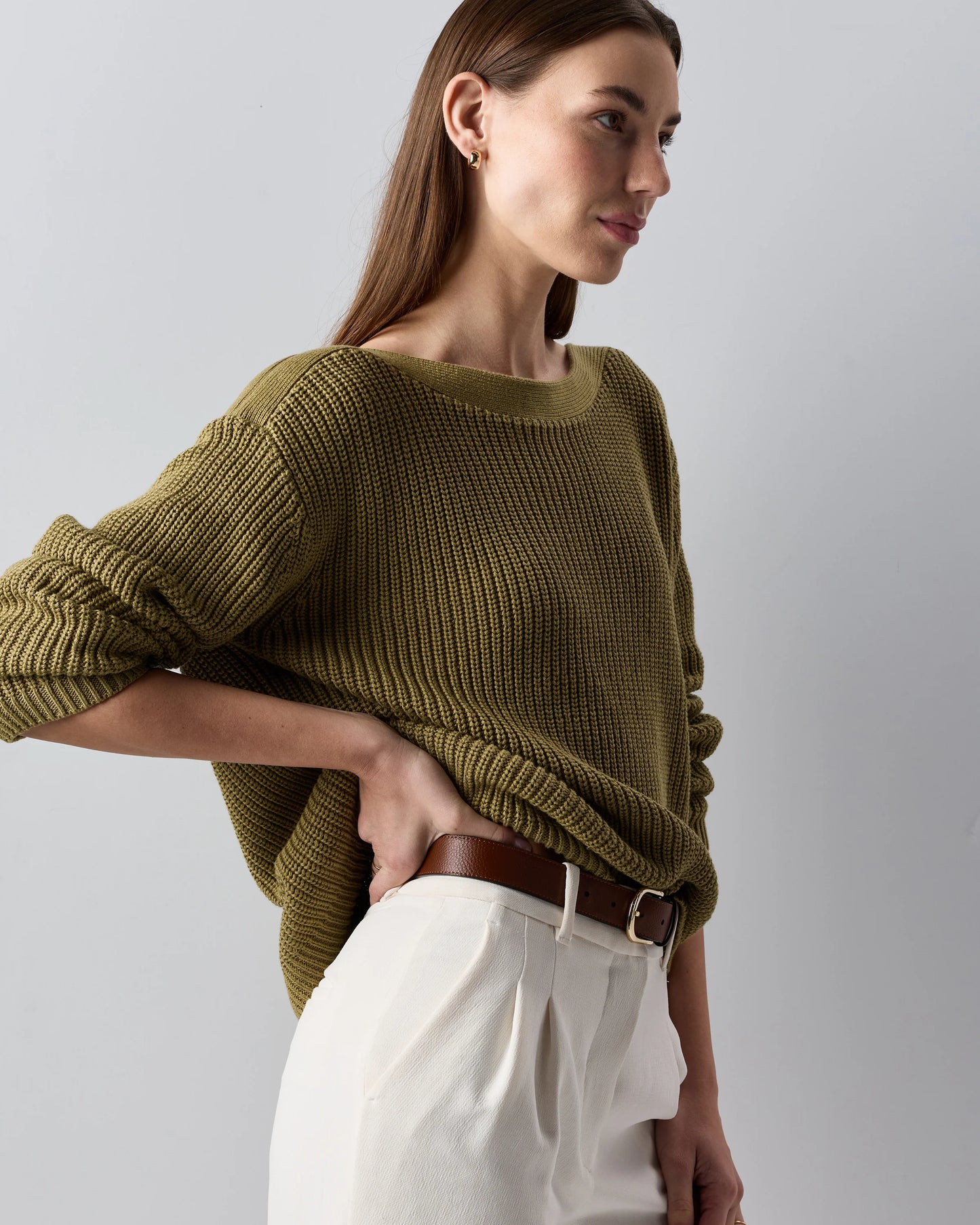 100% Organic Cotton Fisherman Boatneck Sweater - XS / Navy