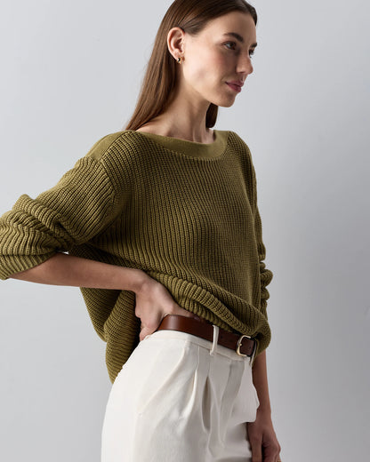 100% Organic Cotton Fisherman Boatneck Sweater - XS / Navy