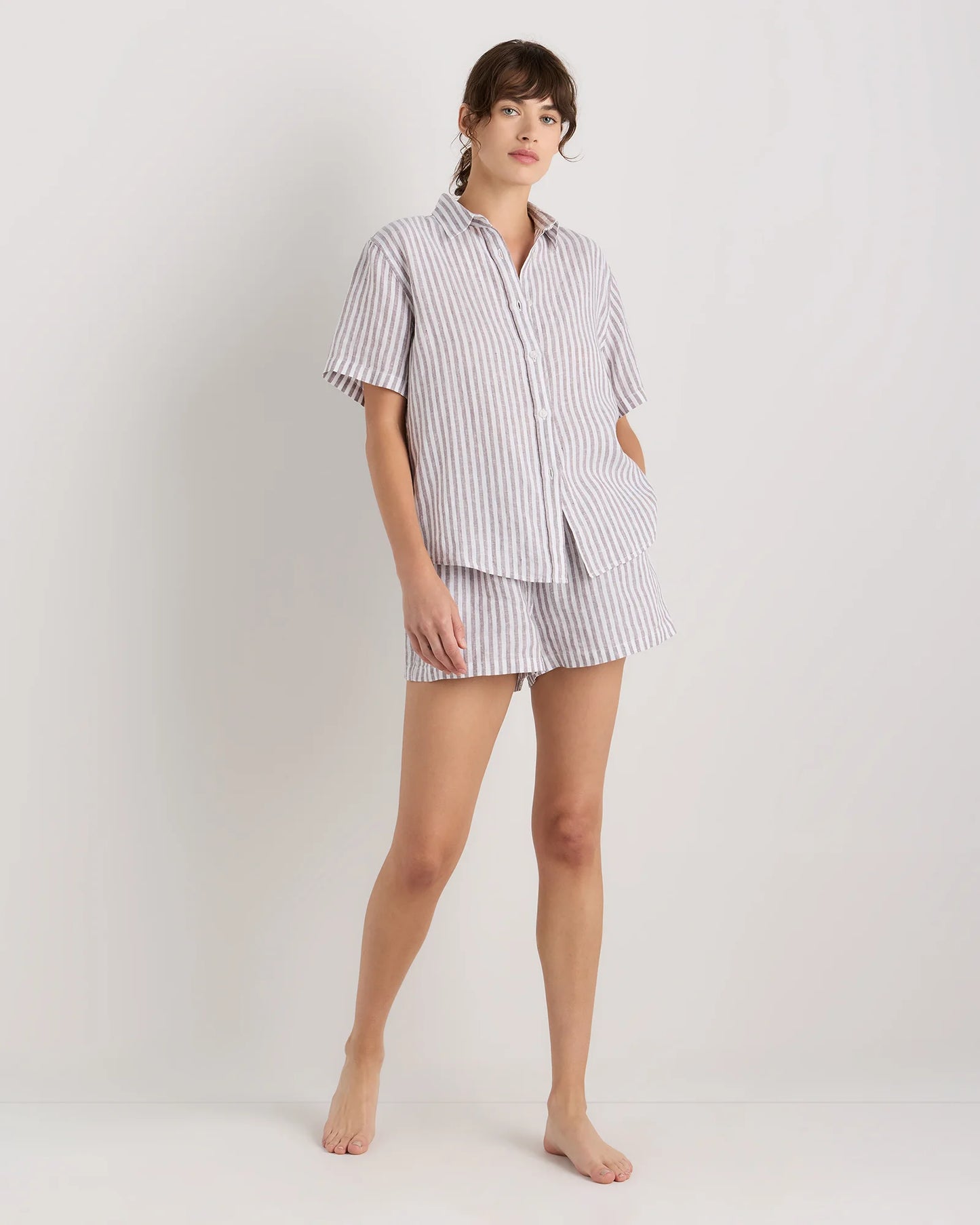 100% European Linen Shorts Pajama Set - XS / French Blue