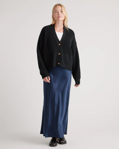 100% Organic Cotton Fisherman Boxy Cropped Cardigan - XS / Sapphire Blue