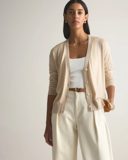 Lightweight Cotton Cashmere Cardigan - XS / Heather Oatmeal