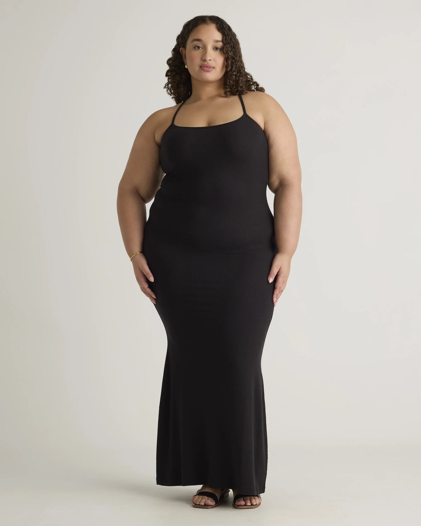 Tencel Rib Knit Maxi Slip Dress - 1X / Black