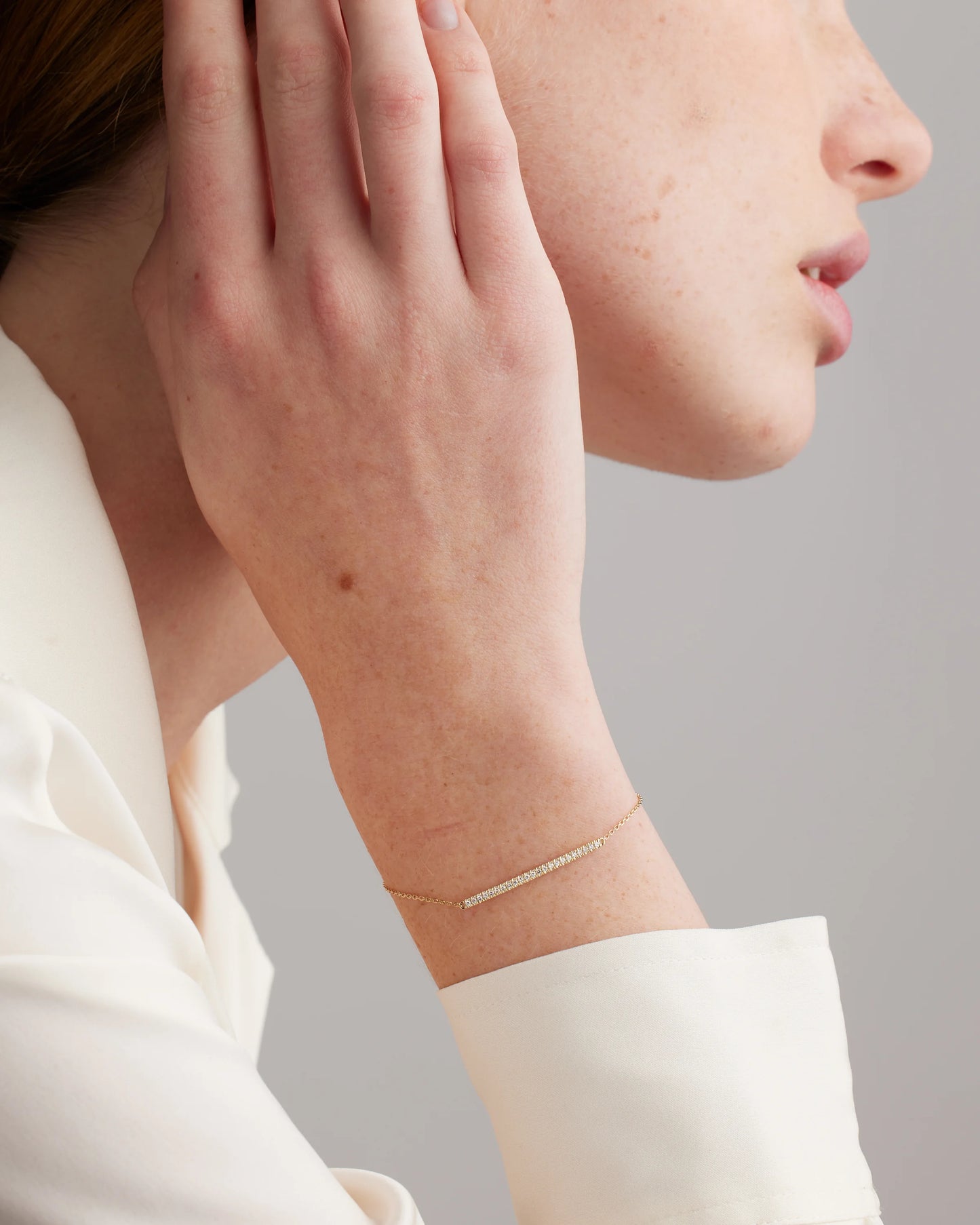 14K Gold Pave Diamond Bar Bracelet - One Size / Yellow Gold