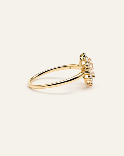 14K Gold Lab Grown Diamond and Morganite Halo Ring - 4 / White Gold