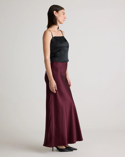 100% Washable Silk Maxi Skirt - XS / Champagne