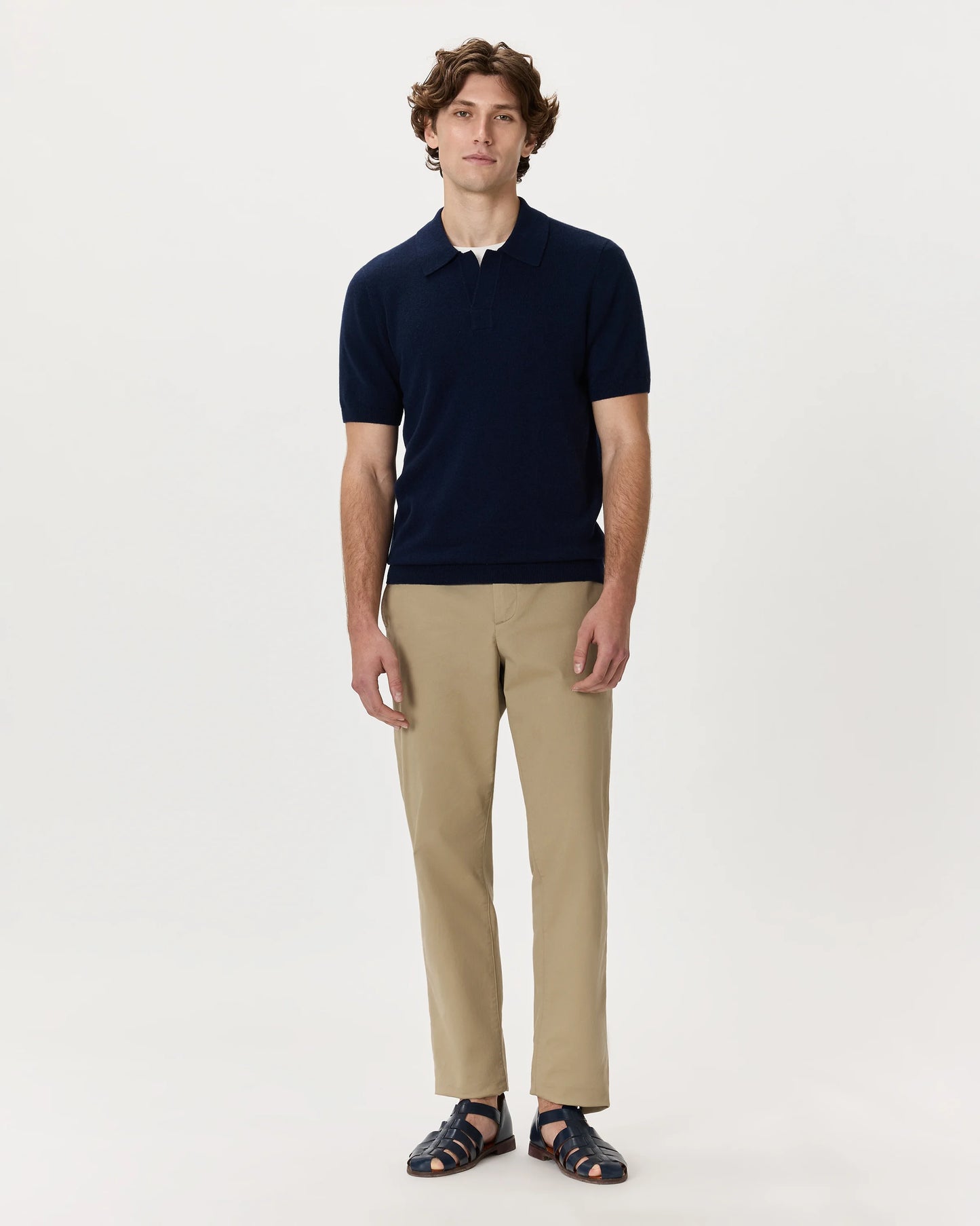 100% Mongolian Cashmere Johnny Collar Polo Sweater - S / Oatmeal