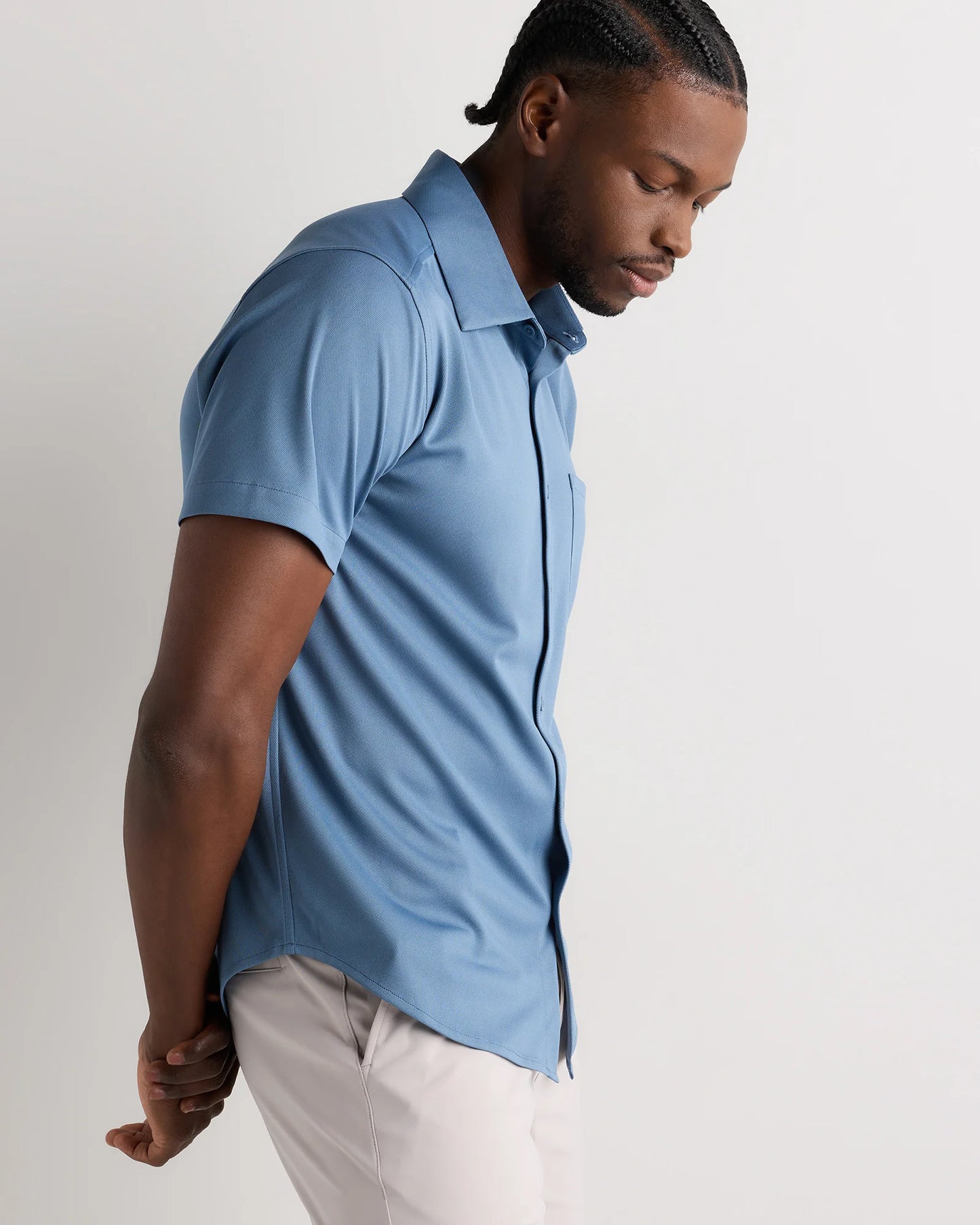 Commuter Stretch Pique Short Sleeve Button Down - S / Black