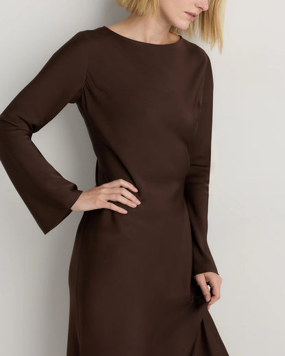 Washable Stretch Silk Long Sleeve Maxi Dress - XS / Wine Tasting Red