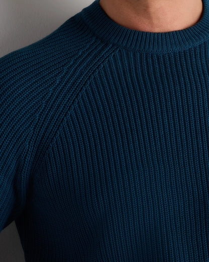 100% Organic Cotton Ribbed Crewneck Sweater - XS / Bahia Blue