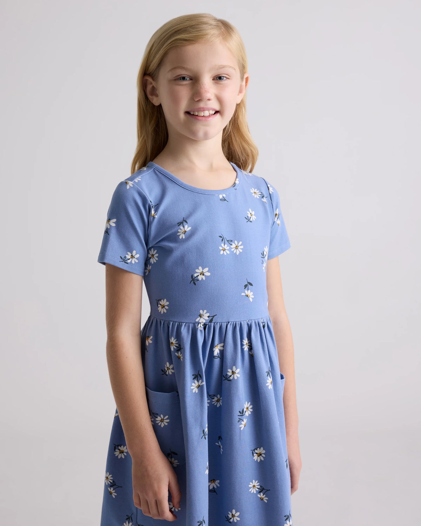 Organic Cotton Fit and Flare Pocket Dress - 6 / Cloud Rainbow Stripe