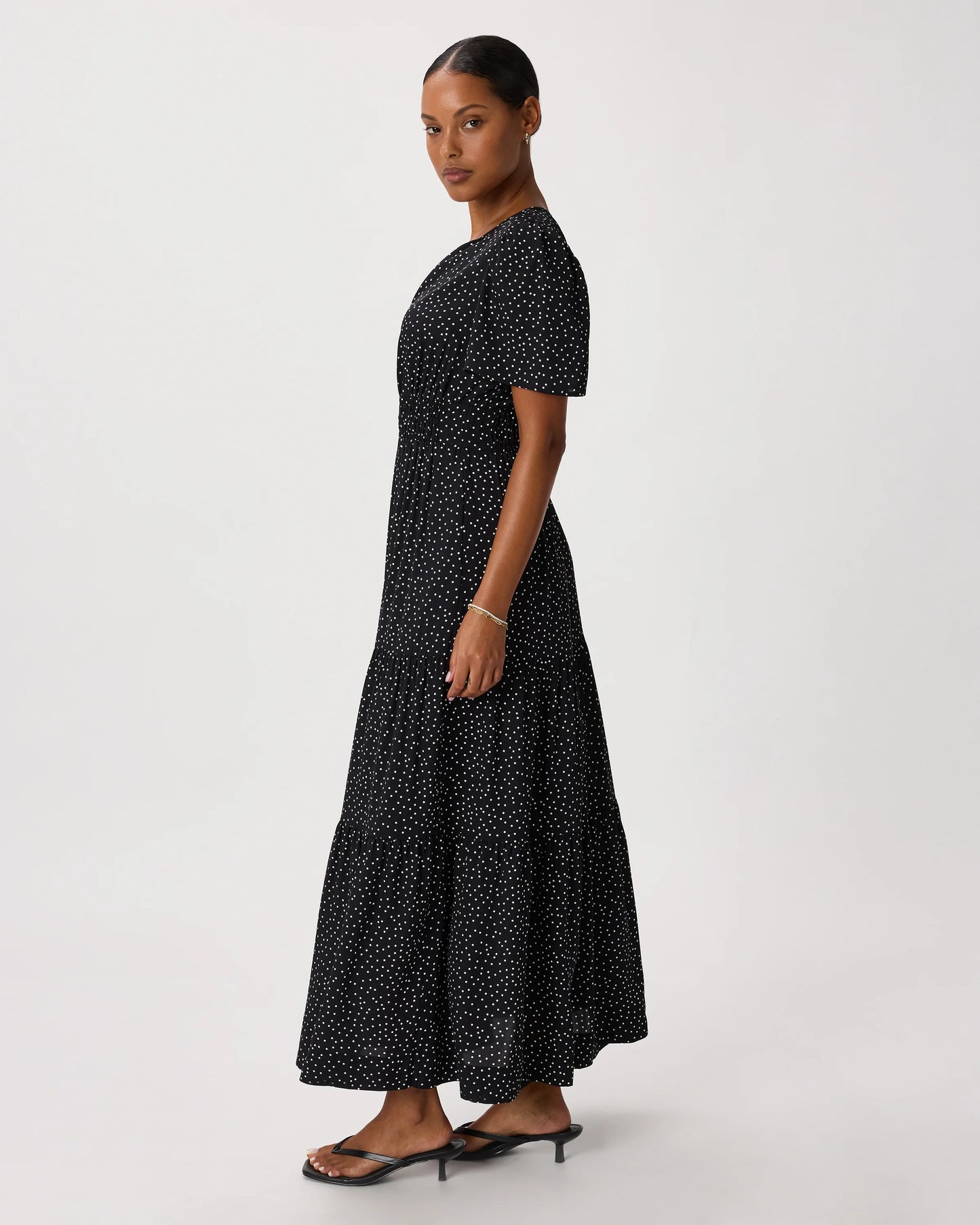 Washable Stretch Silk Tiered Maxi Dress - XS / Navy