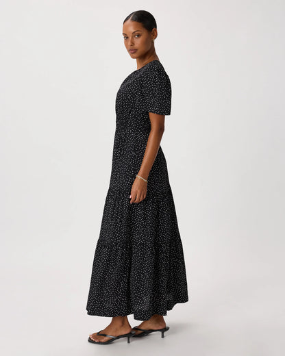 Washable Stretch Silk Tiered Maxi Dress - XS / Navy