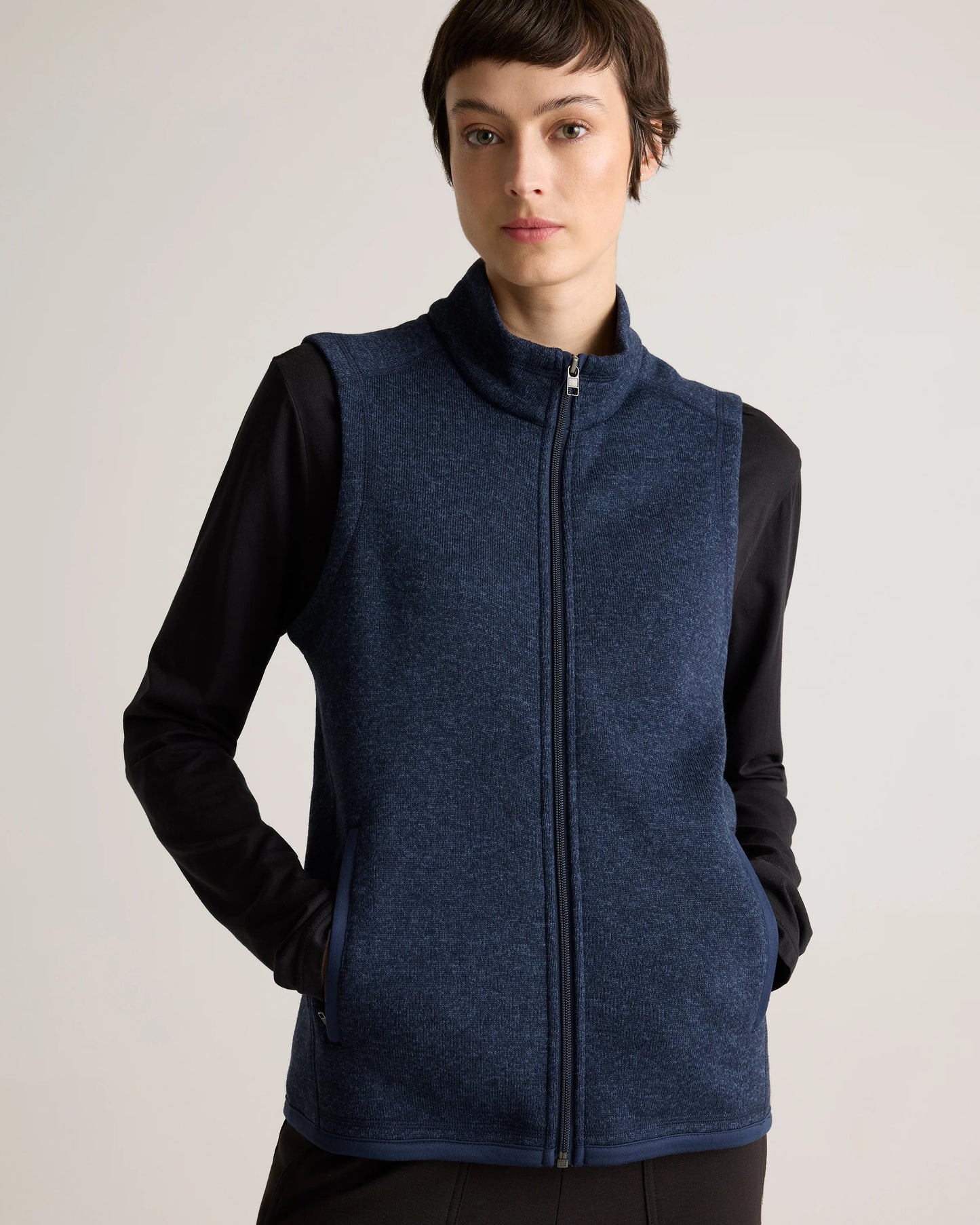 Sweater-Knit Fleece Full-Zip Vest - XS / Heather Mineral Green