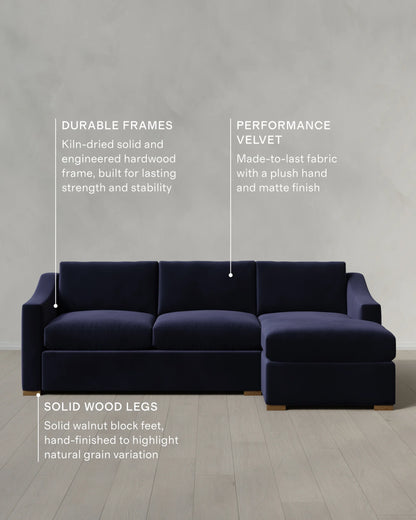 Hollis Slope Arm Chaise Sectional in Performance Velvet - 104" Right Arm / Spruce