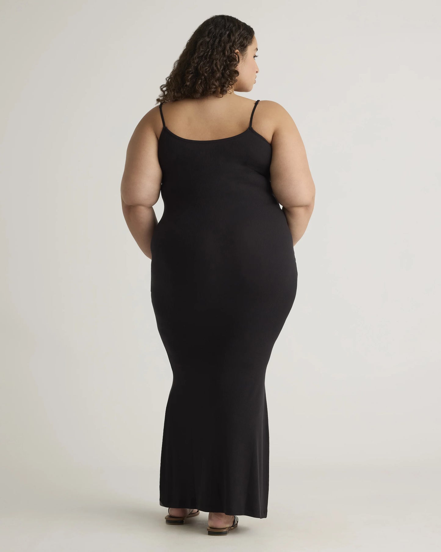 Tencel Rib Knit Maxi Slip Dress - 1X / Black