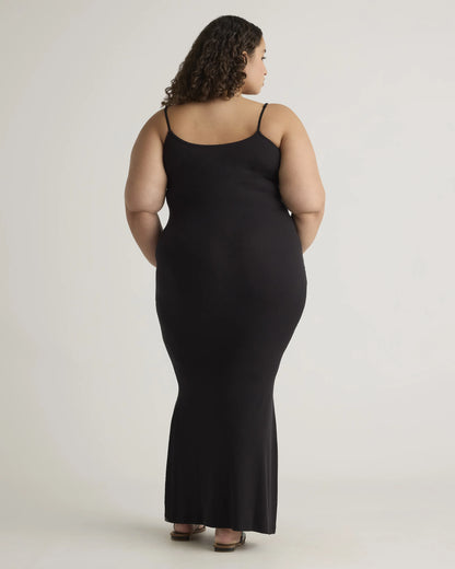 Tencel Rib Knit Maxi Slip Dress - 1X / Black