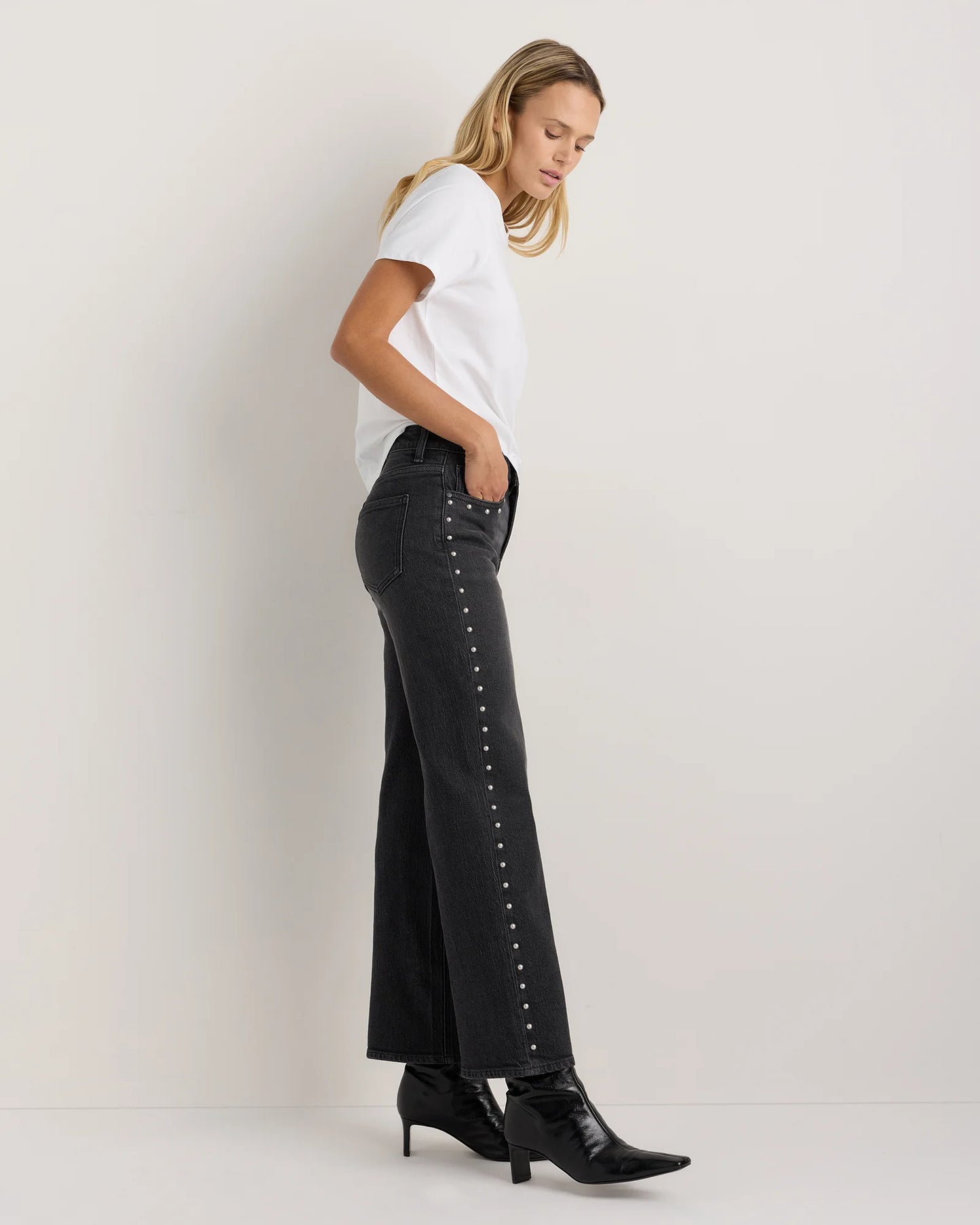 Bella Stretch Studded Relaxed Straight Jeans - 24 / Atlantic Blue