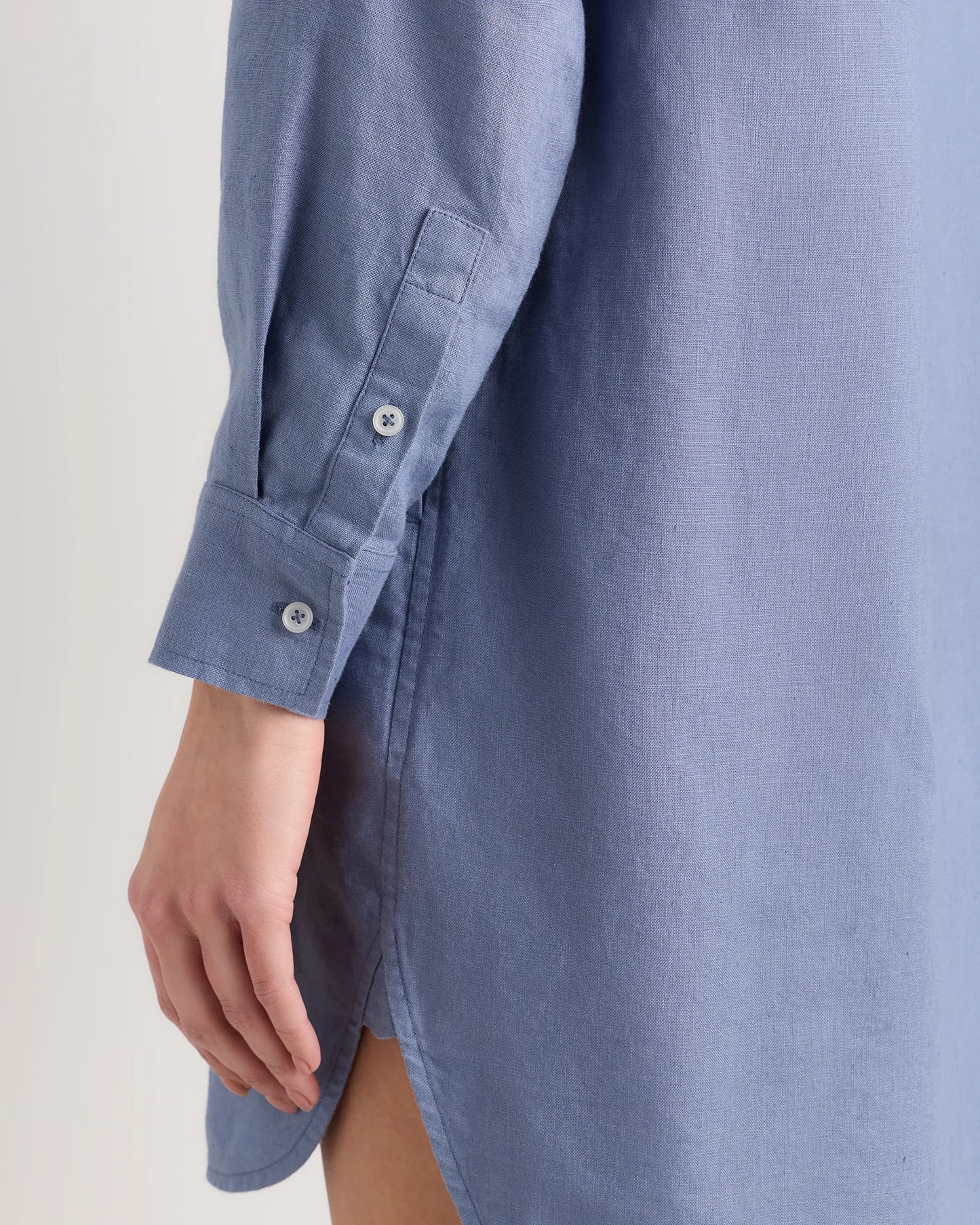 100% European Linen Shirt Dress - XS / Sky Blue Mariner Stripe