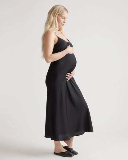 Washable Stretch Silk Maternity Slip Dress - XS / Moonstone Blue Heirloom Floral