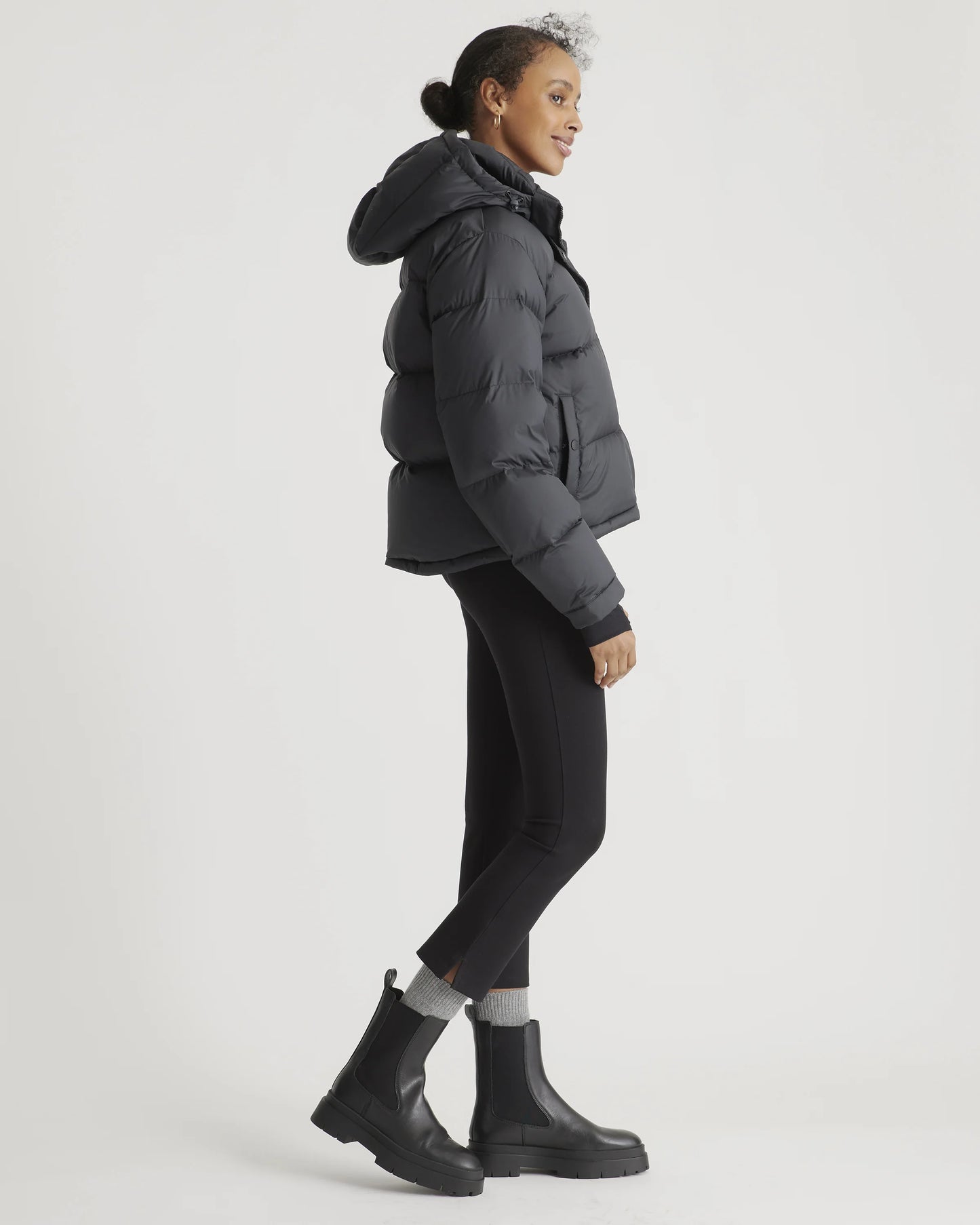 Responsible Down Cropped Puffer Jacket - XS / Shiny Black