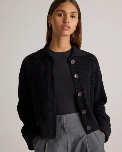 100% Organic Cotton Fisherman Collared Cardigan - XS / Heather Dove Grey