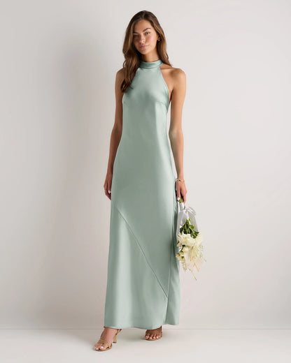 Catalina Stretch Satin Dress - 0 / Garden Sage Green
