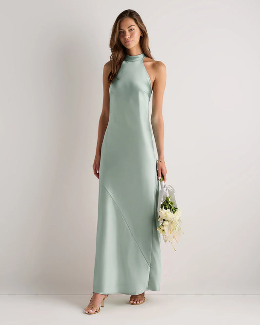 Catalina Stretch Satin Dress - 0 / Garden Sage Green