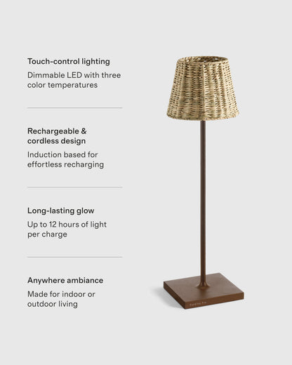 Poldina Pro Rechargeable Table Lamp with Seagrass Shade by Zafferano - Regular / White