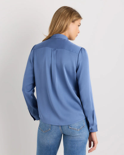Washable Stretch Silk Tie Neck Blouse - XS / Moonstone Blue