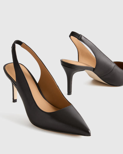 Italian Leather Slingback 75mm Heel - 5 / Black